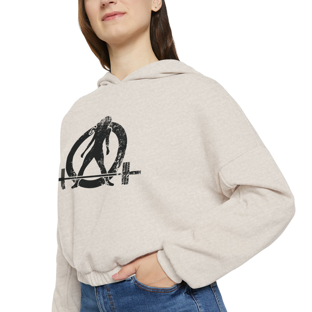Women's Cinched Bottom Hoodie - Black Distressed Logo