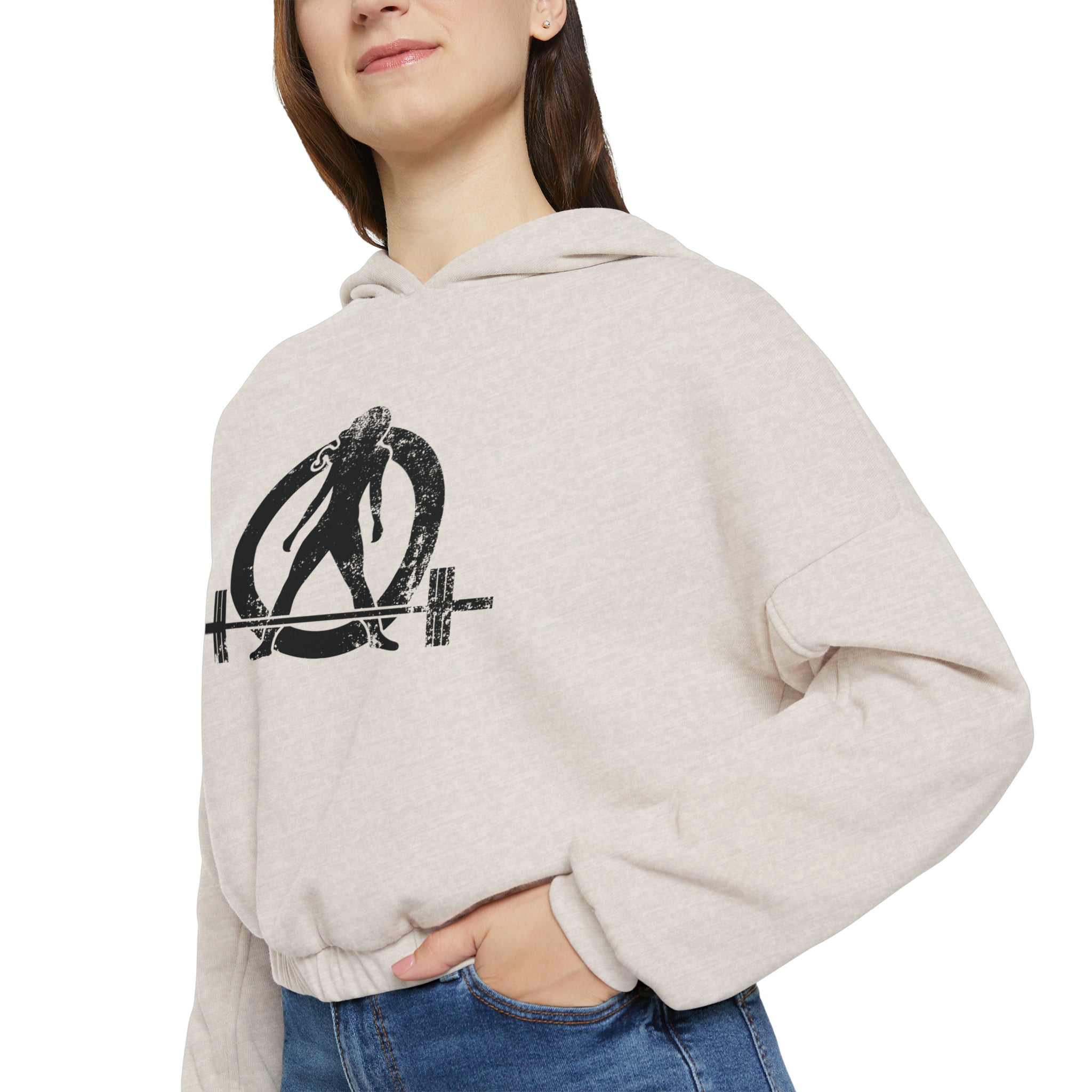 Women's Cinched Bottom Hoodie - Black Distressed Logo
