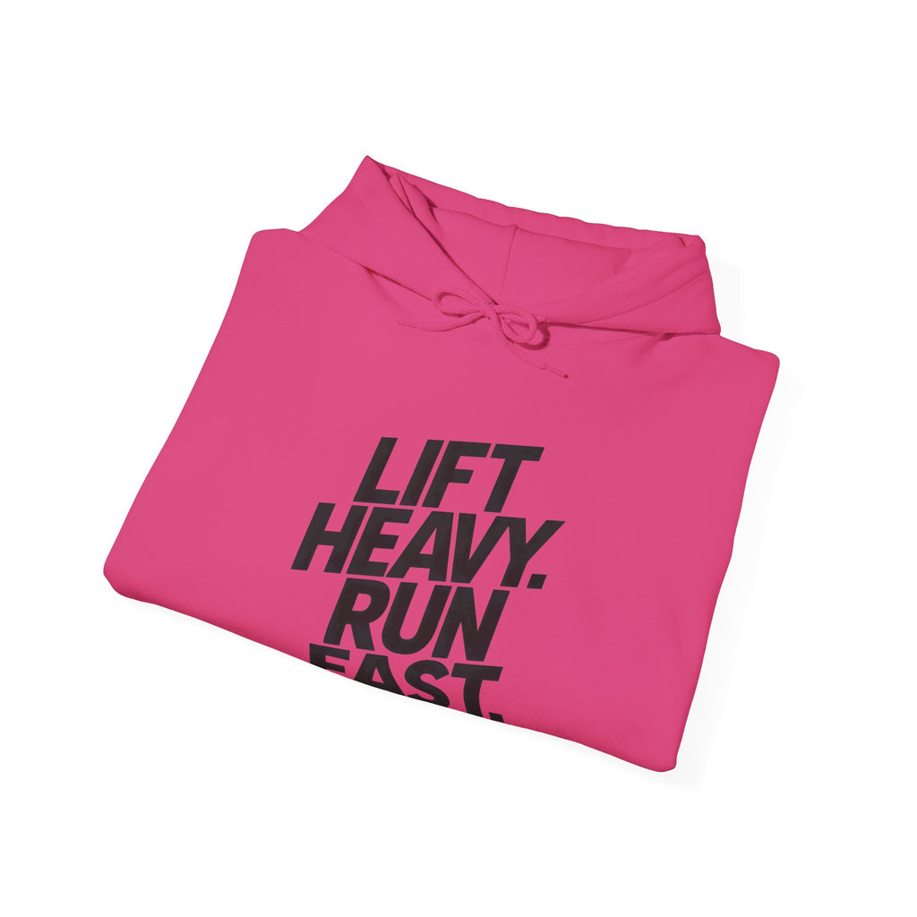 Lift Heavy Run Fast - Unisex Heavy Blend Hooded Sweatshirt  - Front Black Logo