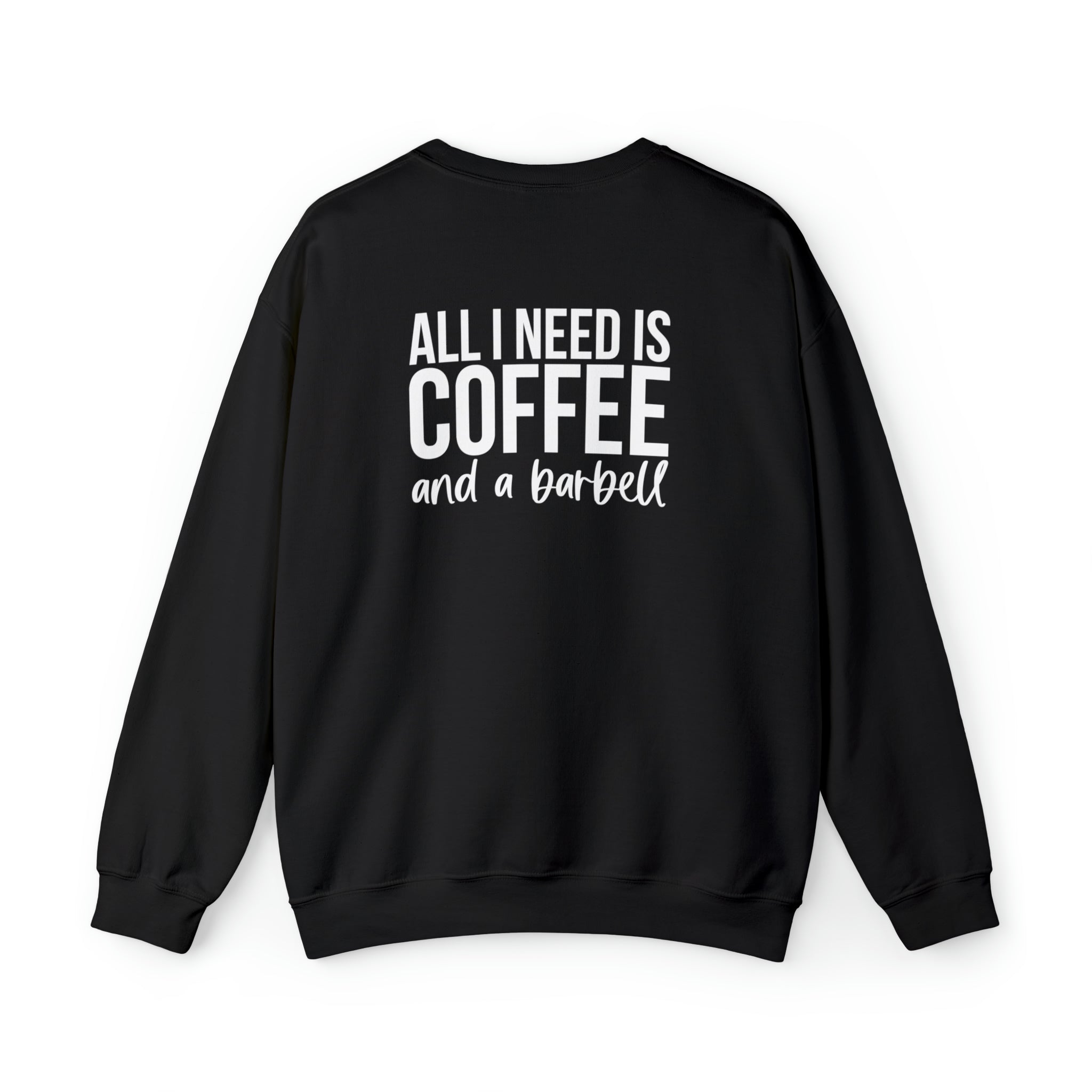 COFFEE and a Barbell - Unisex Heavy Blend™ Crewneck Sweatshirt - Distressed Logo - Plain Back