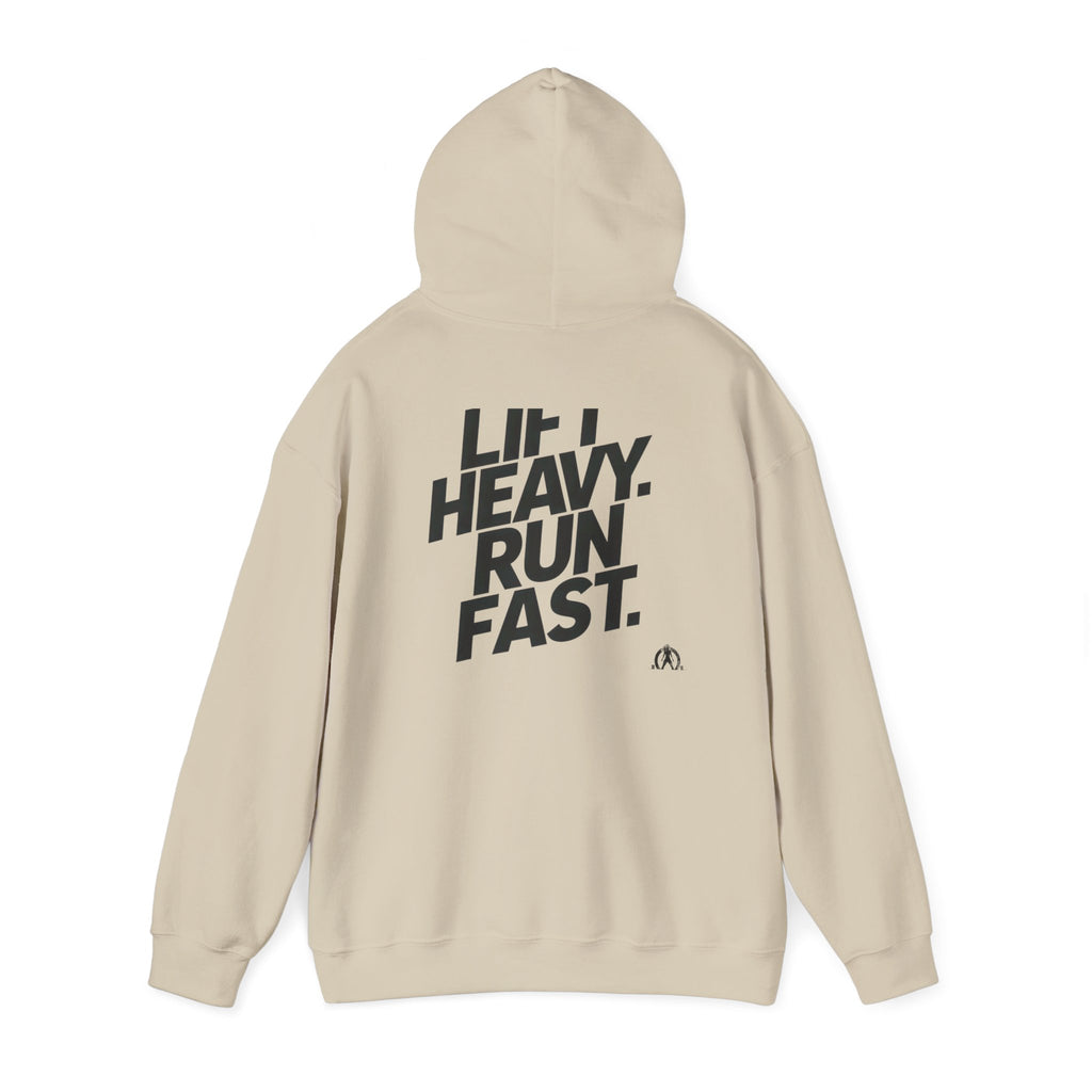 Lift Heavy Run Fast - Unisex Heavy Blend Hooded Sweatshirt  - Front & Back Black Logo