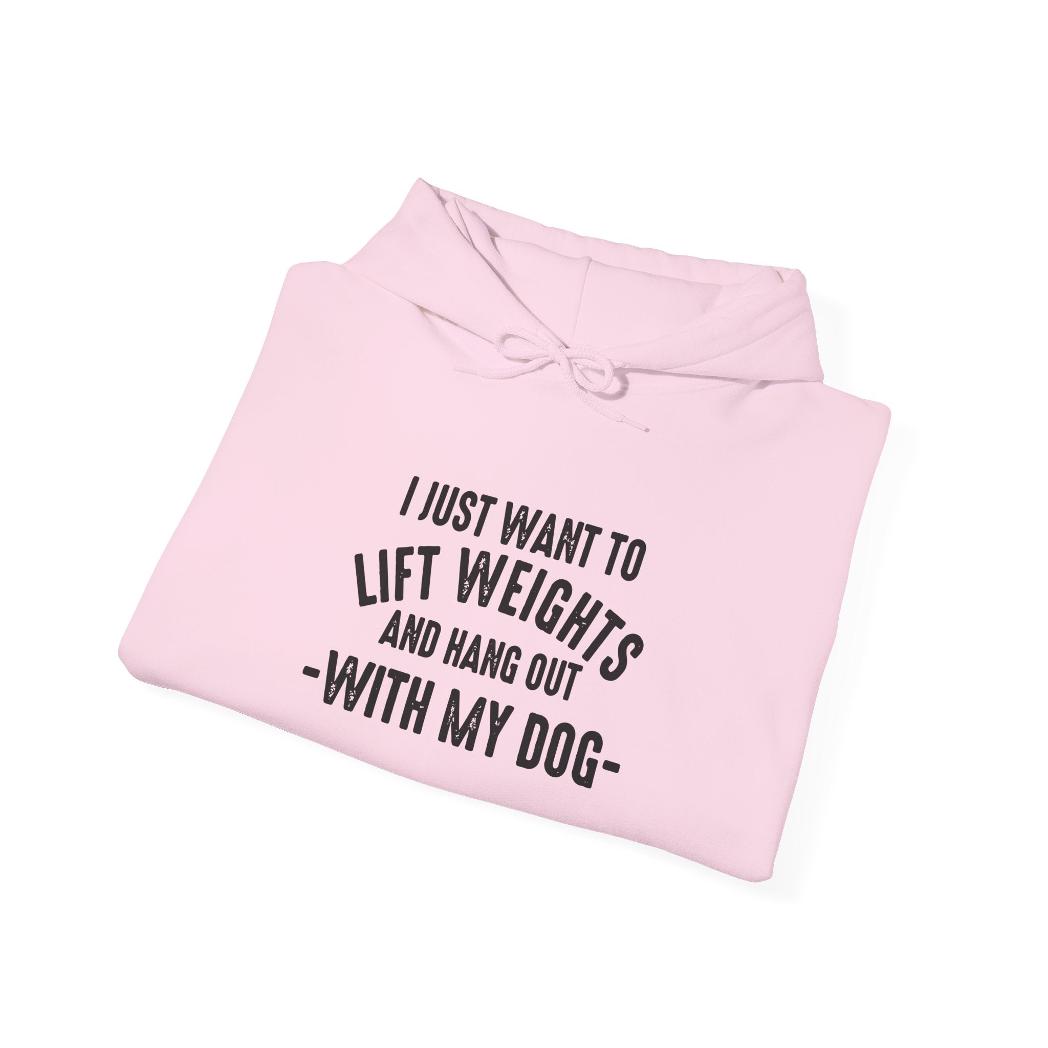 Lift Weights & Hang Out With My Dog  - Dark Logo  - Unisex Heavy Blend Hooded Sweatshirt - Front & Arm Logo Black