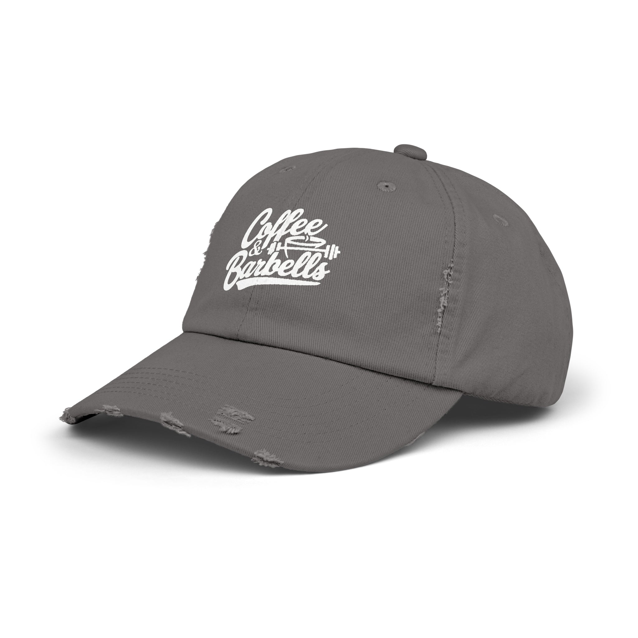 Coffee & Barbells - Unisex Distressed Cap - White Logo
