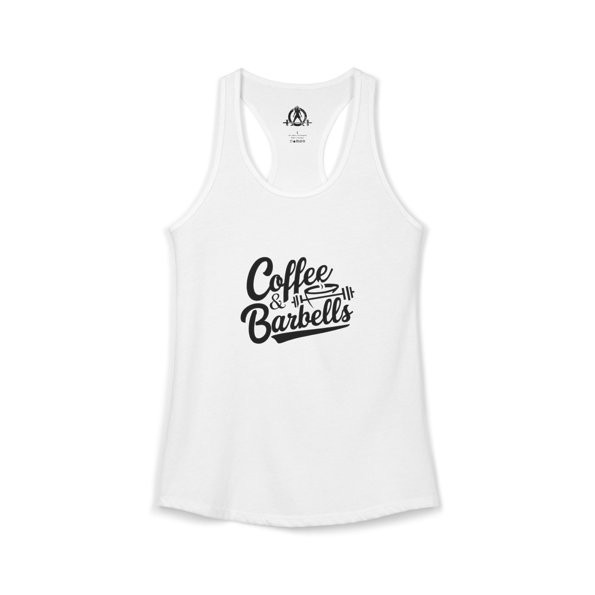 Coffee & Barbells - Women's Ideal Racerback Tank - Black Logo Plain Back