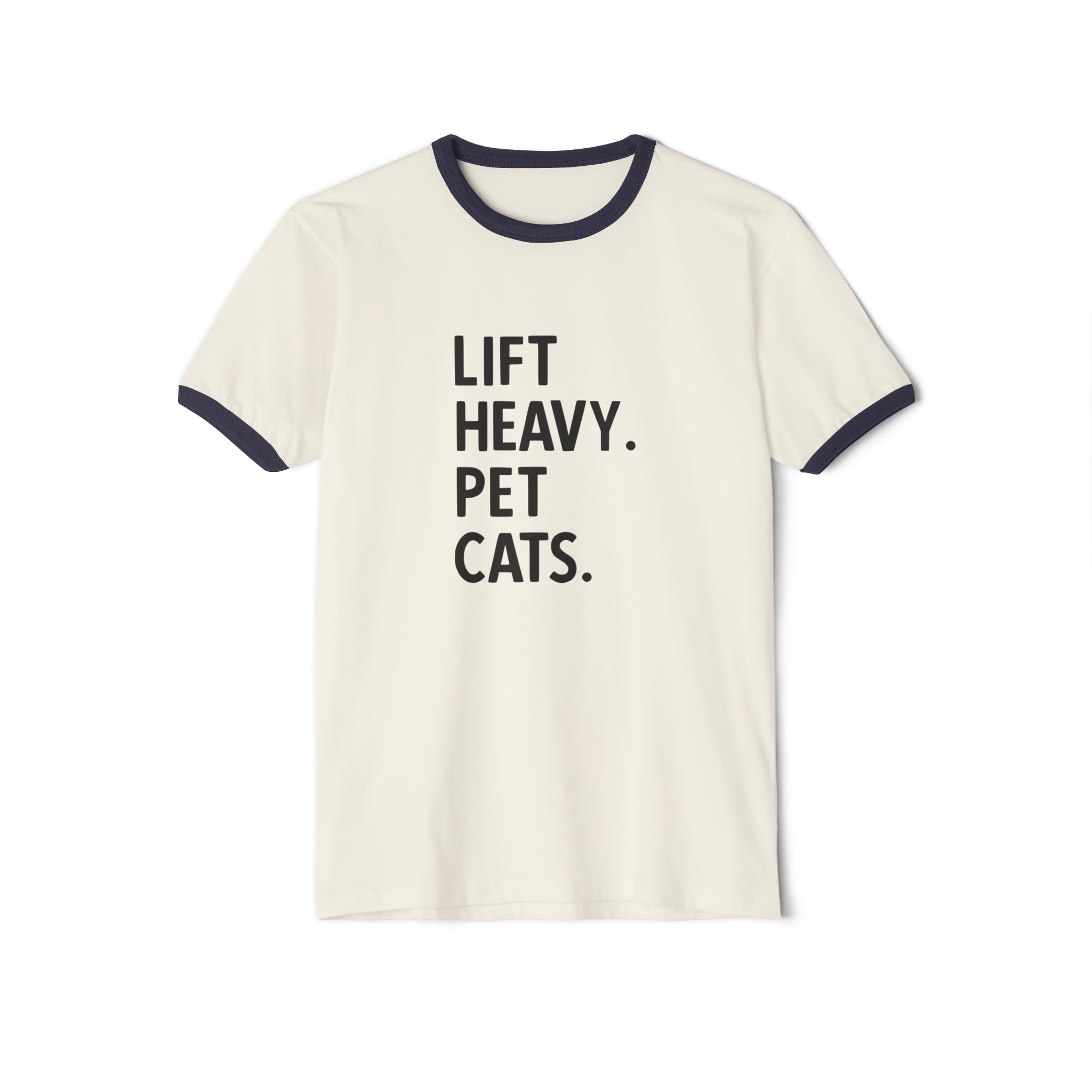Lift Heavy Pet Cats - Unisex Cotton Ringer T-Shirt - Black Logo Front Plain Back