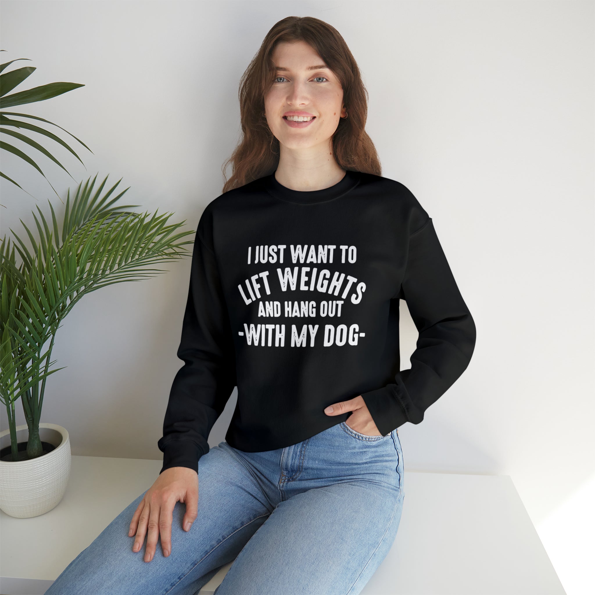 Lift Weights & Hang Out With My Dog - Unisex Heavy Blend™ Crewneck Sweatshirt - Light Logo