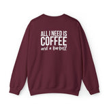 COFFEE and a Barbell - Unisex Heavy Blend™ Crewneck Sweatshirt - Distressed Logo - Plain Back