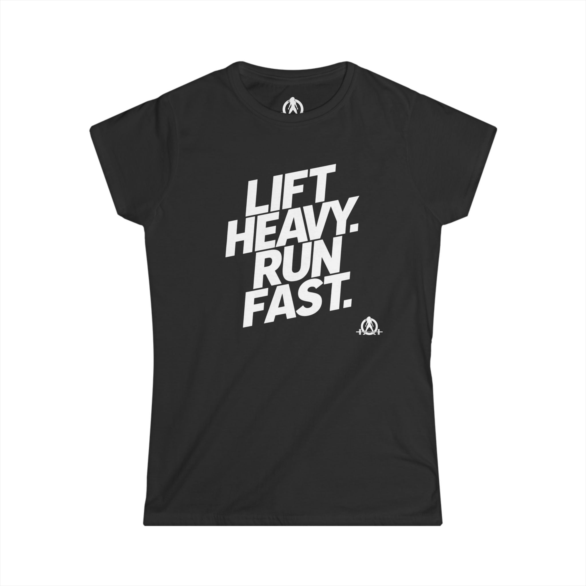 Lift Heavy Run Fast - Women's Softstyle Tee - White Front Logo