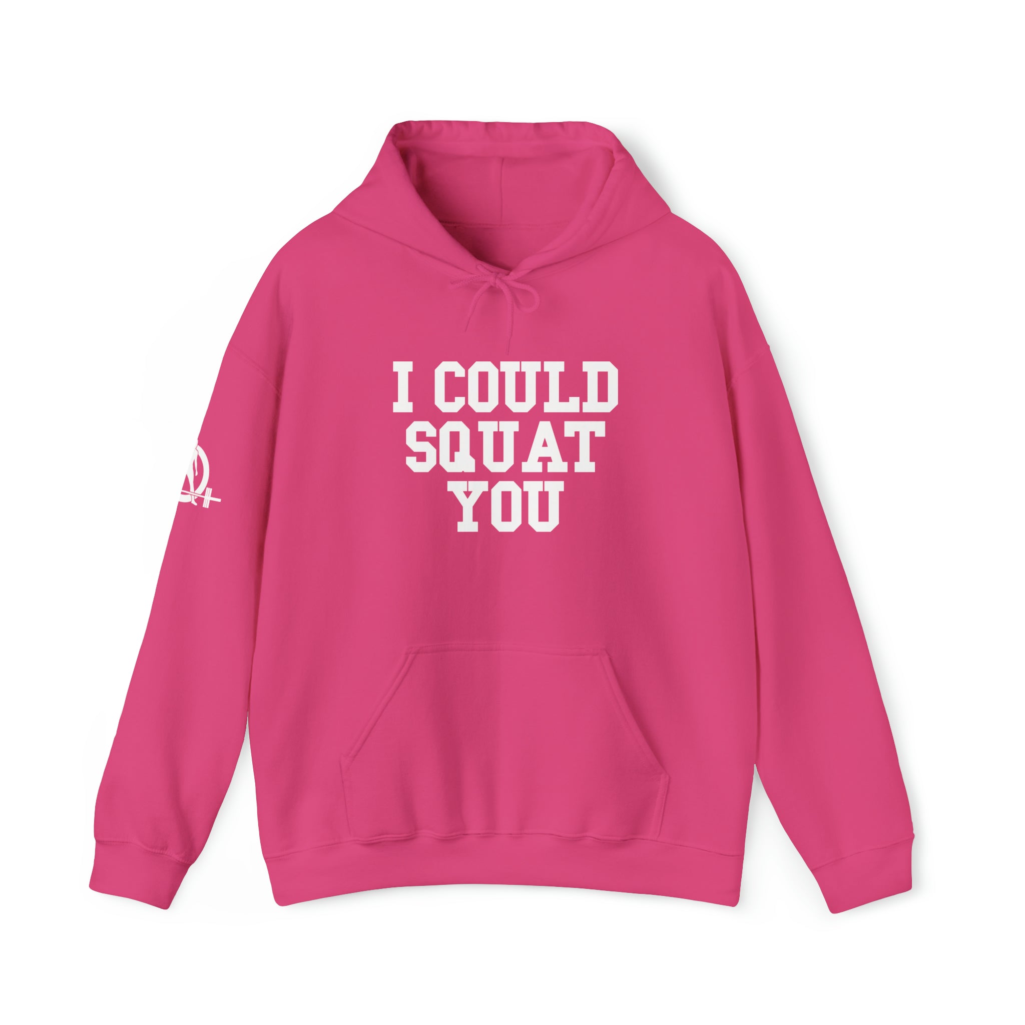 I Could Squat You - Classic Logo White - Unisex Heavy Blend Hooded Sweatshirt Print on Front