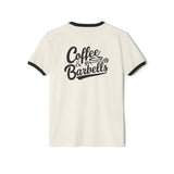 Coffee & Barbells  - Unisex Cotton Ringer T-Shirt - Black Logo Front & Back