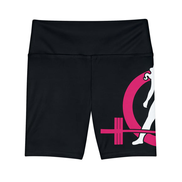 Women's Workout Shorts (AOP) - Black Shorts - Left Full Leg - Color Classic Logo
