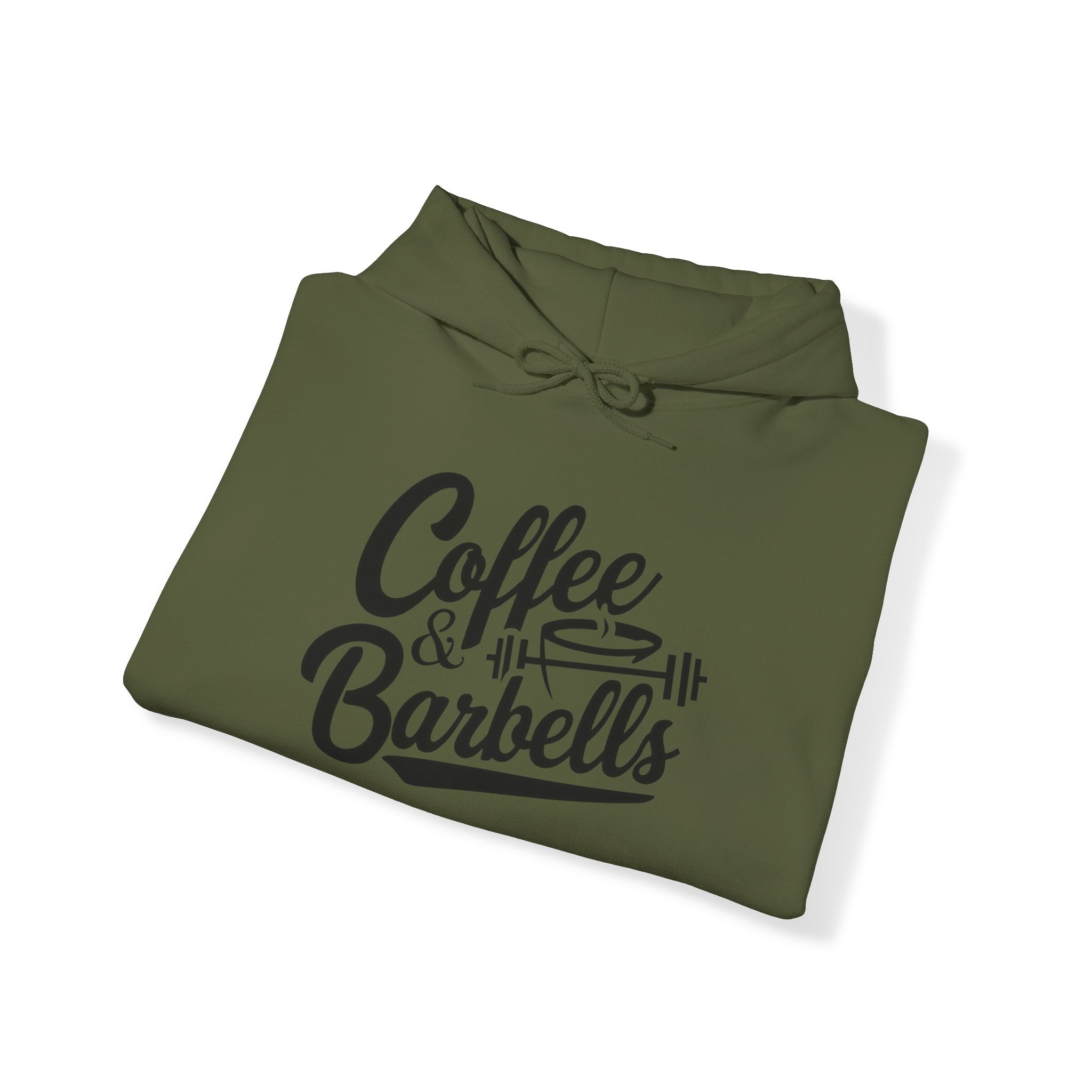 Coffee & Barbells  - Unisex Heavy Blend Hooded Sweatshirt - Black Logo on Front & Right Sleeve