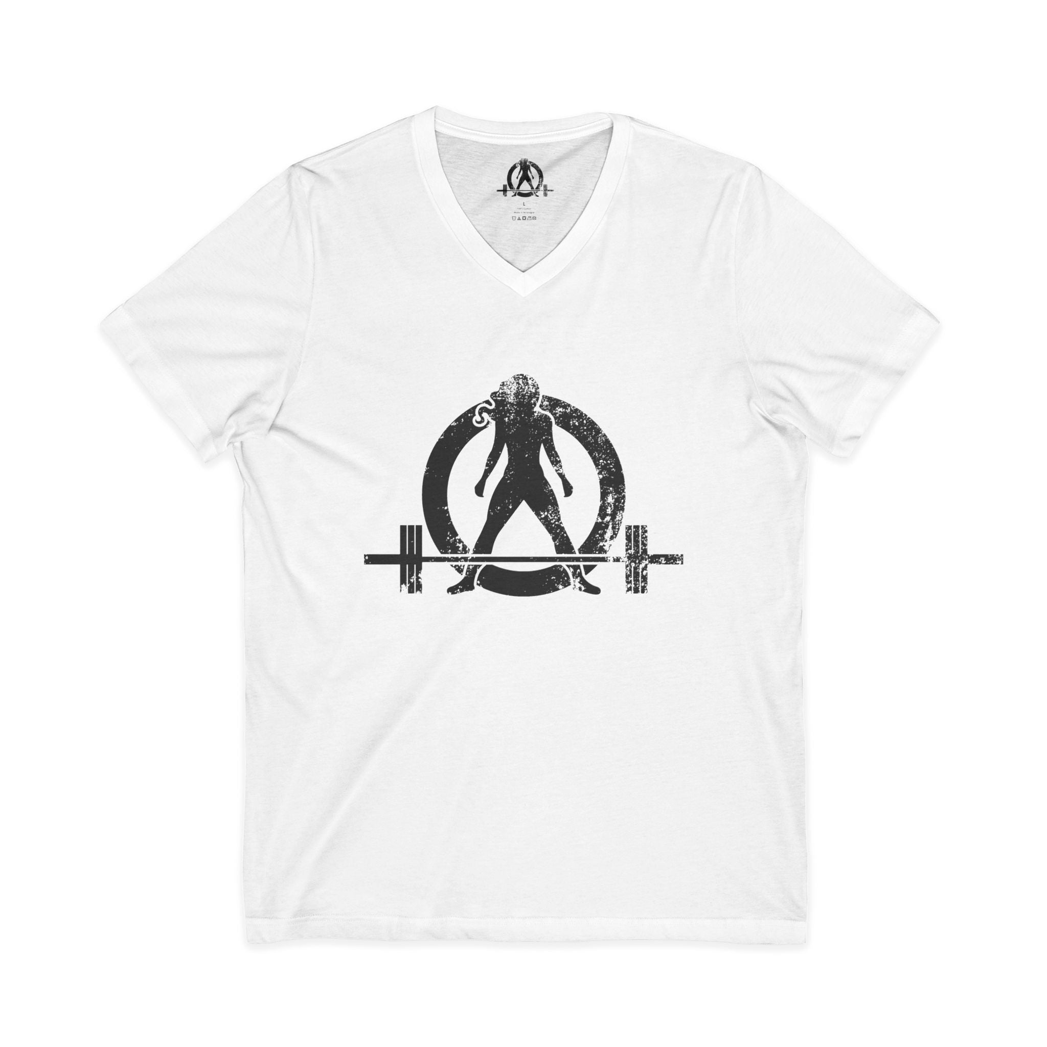 Strong Is Beautiful - Distressed Black Logo - Unisex Jersey Short Sleeve V-Neck Tee