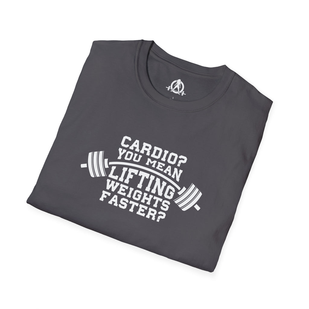 Cardio = Lift Weights Faster - Unisex Softstyle T-Shirt - Logo Front
