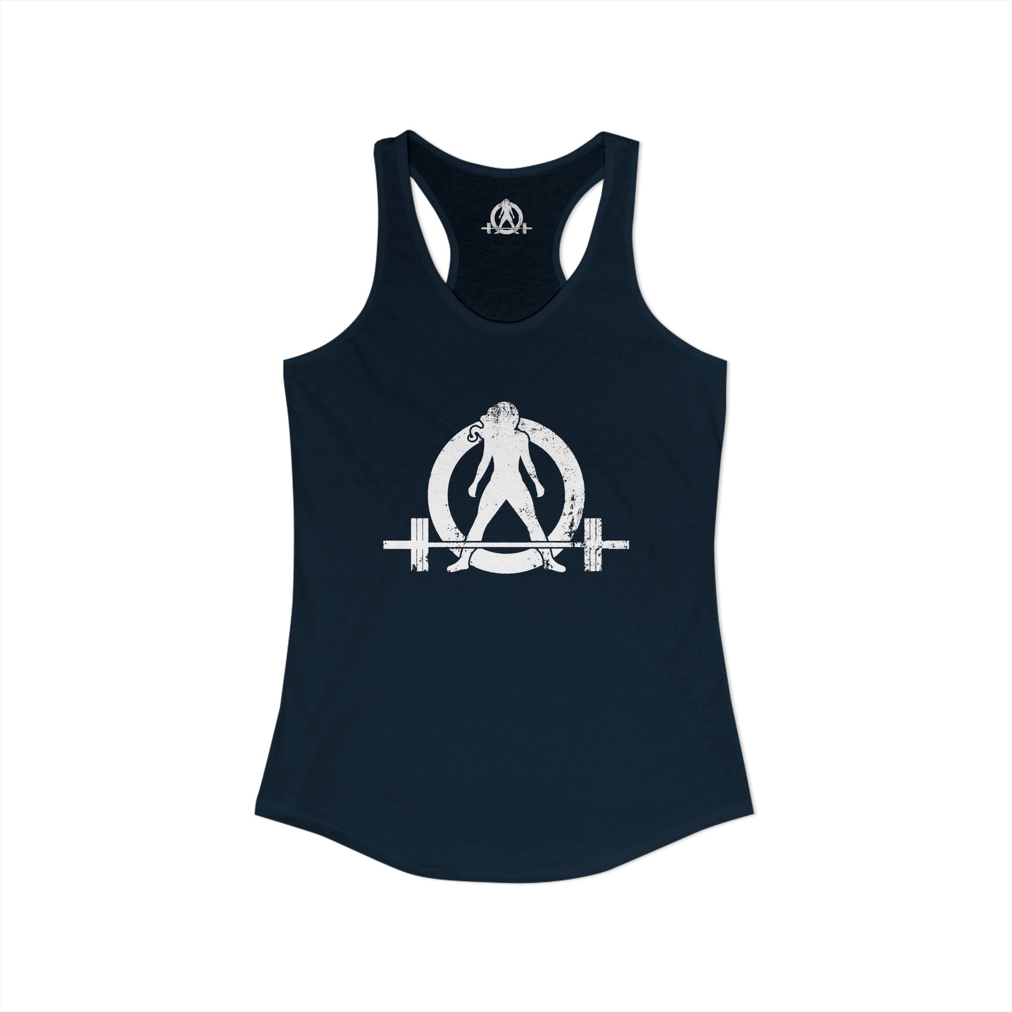 Distressed - Simple - Women's Ideal Racerback Tank - White Distressed Logo Front - Plain Back