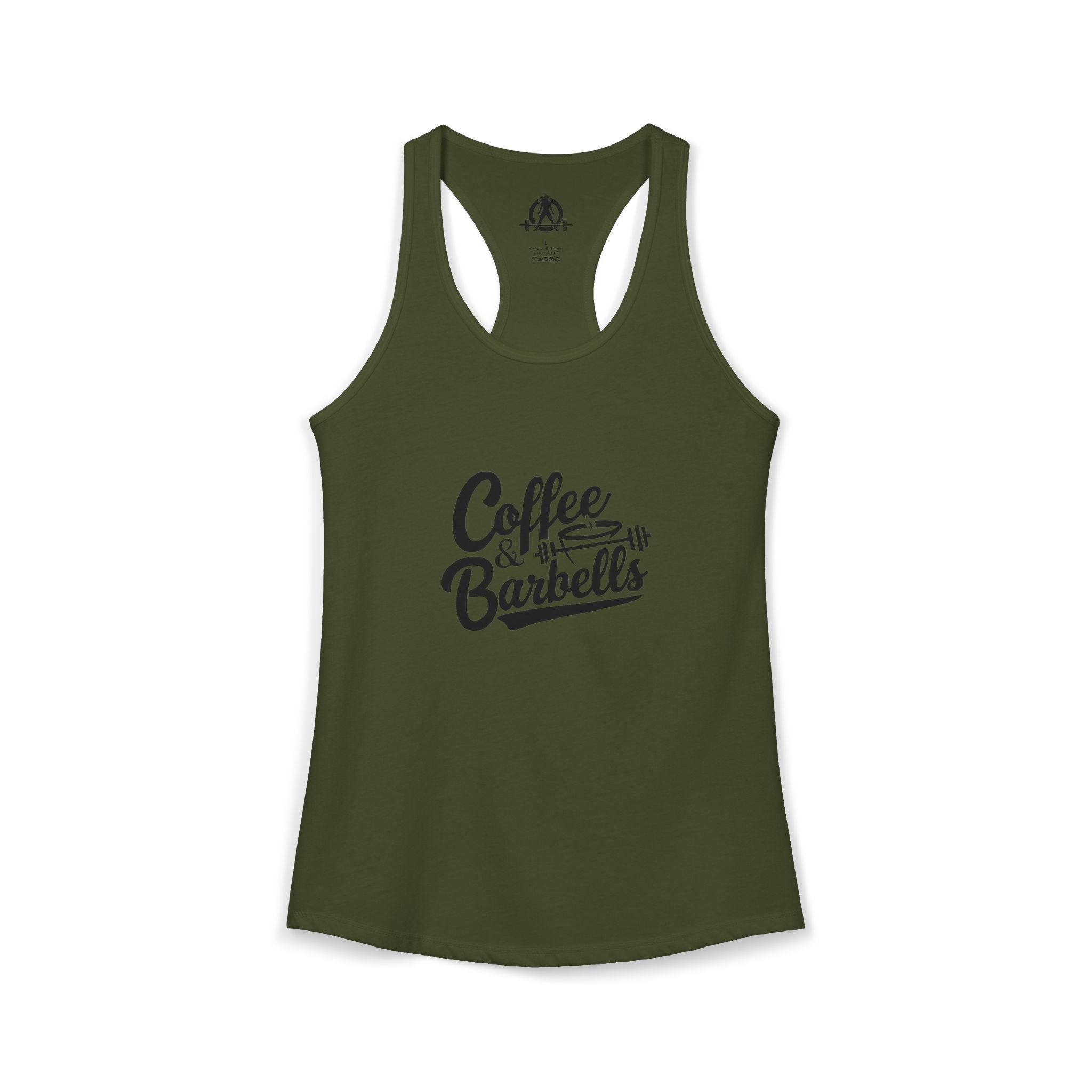 Coffee & Barbells - Women's Ideal Racerback Tank - Black Logo Plain Back