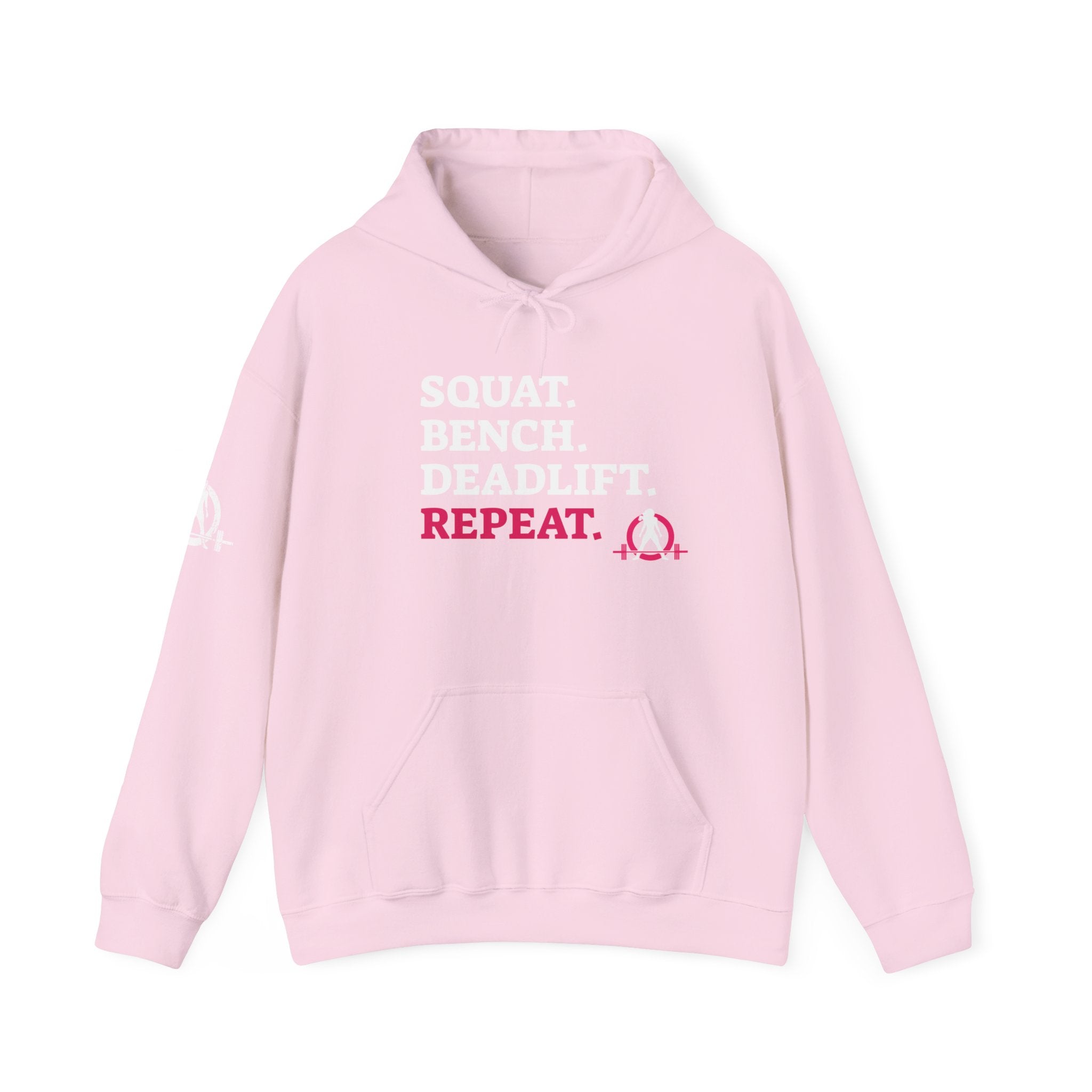 WWLW “Squat • Bench • Deadlift • Repeat” Hoodie - White Logo - Plain Back