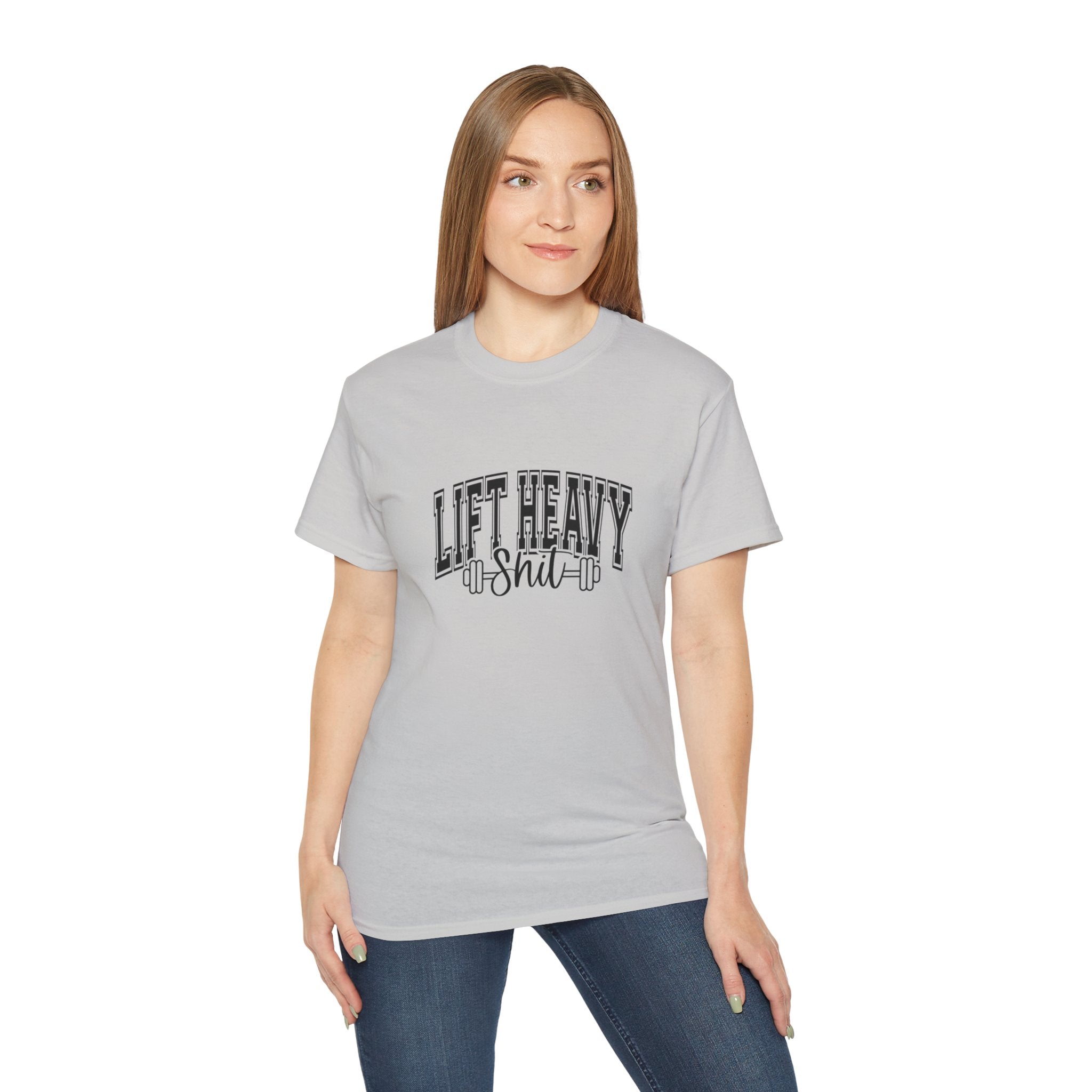 Lift Heavy Shit - Unisex Ultra Cotton Tee - Front Black Logo - Plain Back