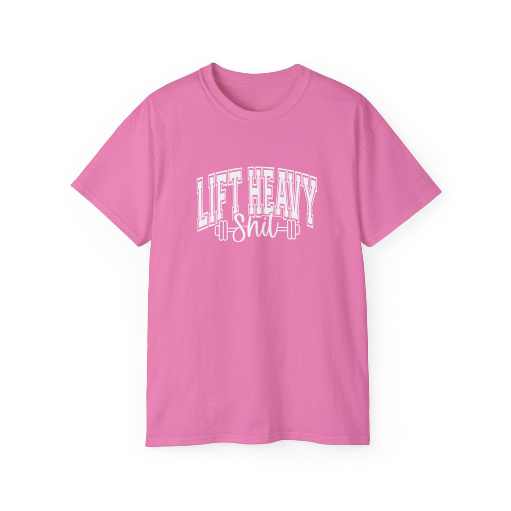 Lift Heavy Shit - Unisex Ultra Cotton Tee - Front White Logo - Plain Back