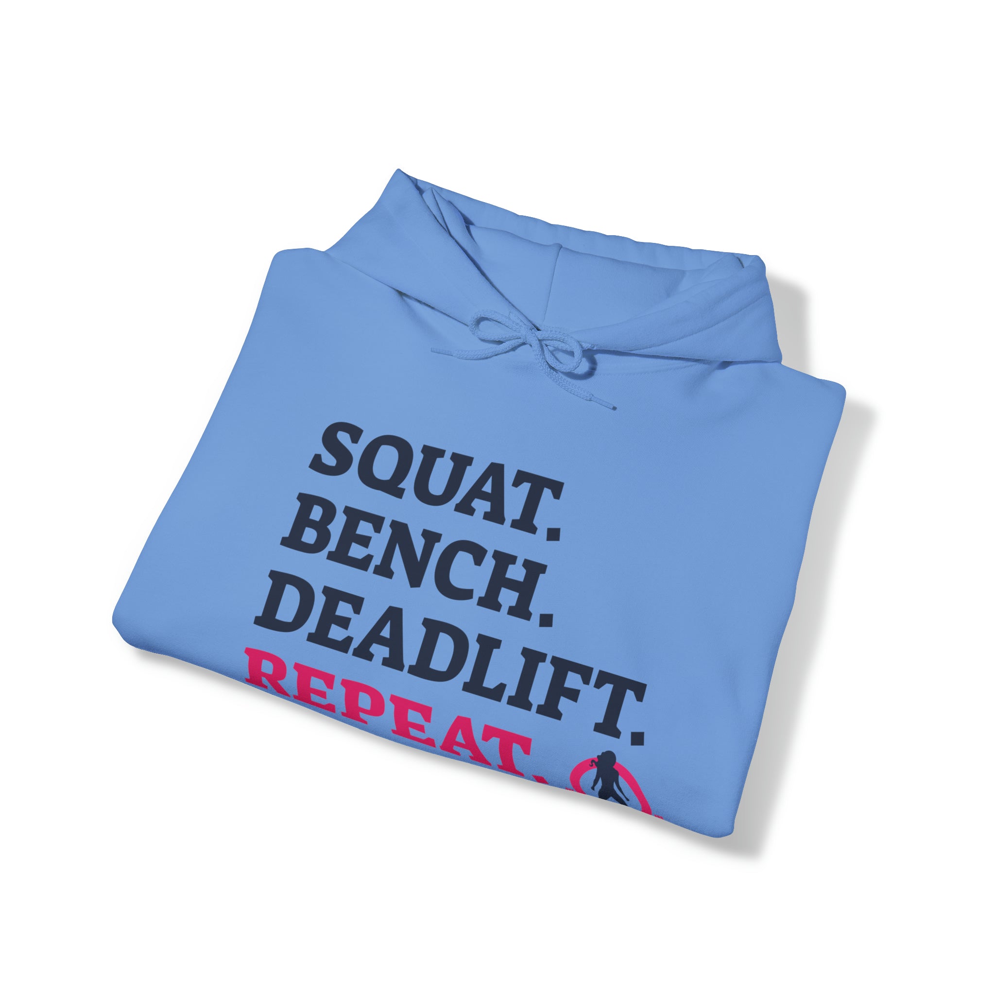 Squat Bench Deadlift Repeat - Unisex Heavy Blend Hooded Sweatshirt - Light WWLW Logo - Pink- Plain Black