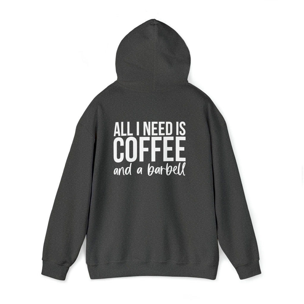 COFFEE and a Barbell - Unisex Heavy Blend Hooded Sweatshirt - Dark Logo