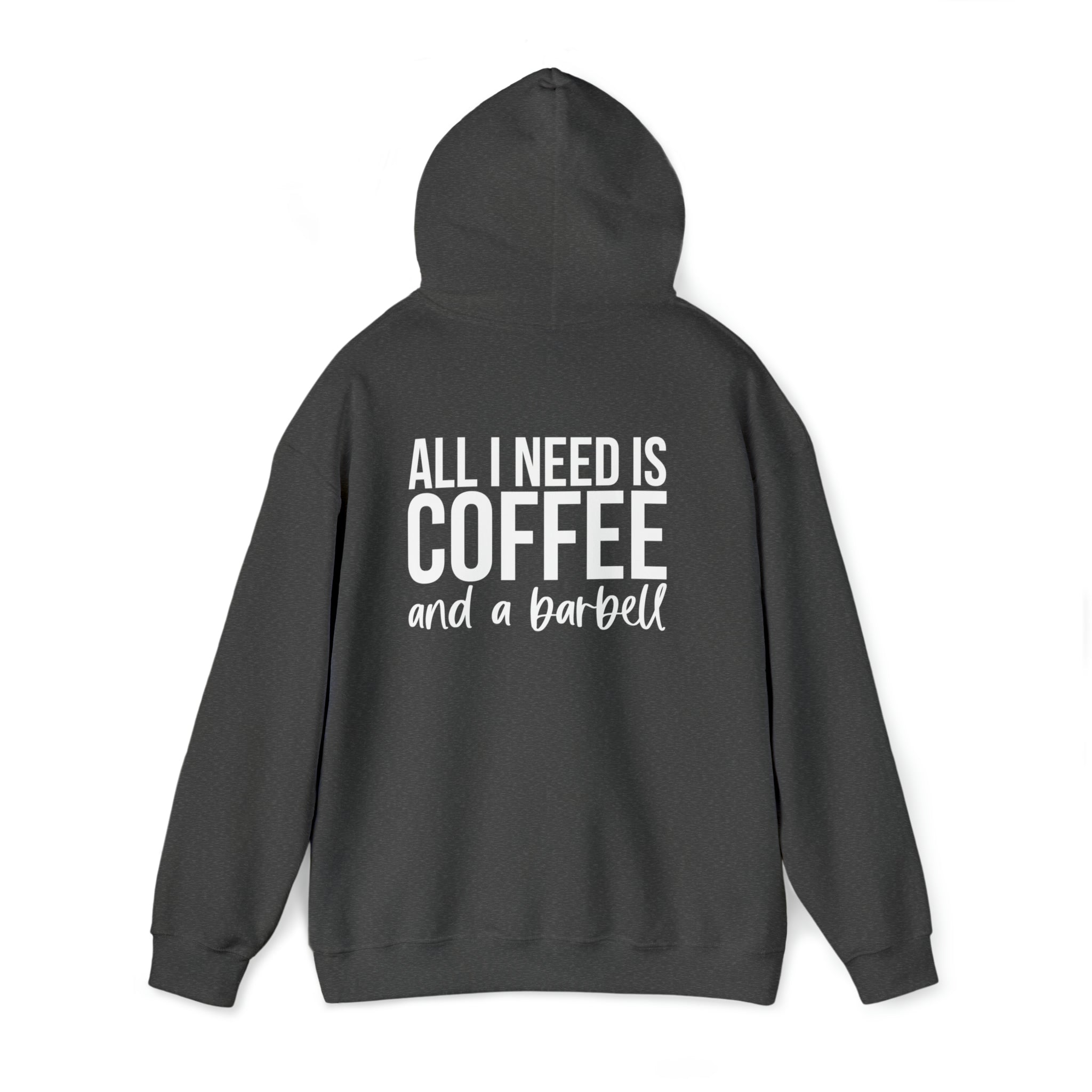 COFFEE and a Barbell - Unisex Heavy Blend Hooded Sweatshirt - Dark Logo