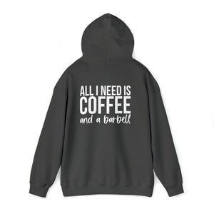 COFFEE and a Barbell - Unisex Heavy Blend Hooded Sweatshirt - Dark Logo