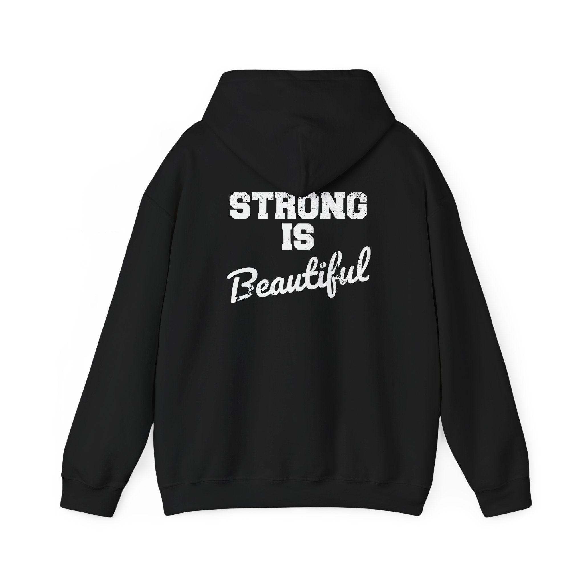 Strong Is Beautiful – Unisex Heavy Blend™ Hooded Sweatshirt (Distressed White Logo) 🤍💪