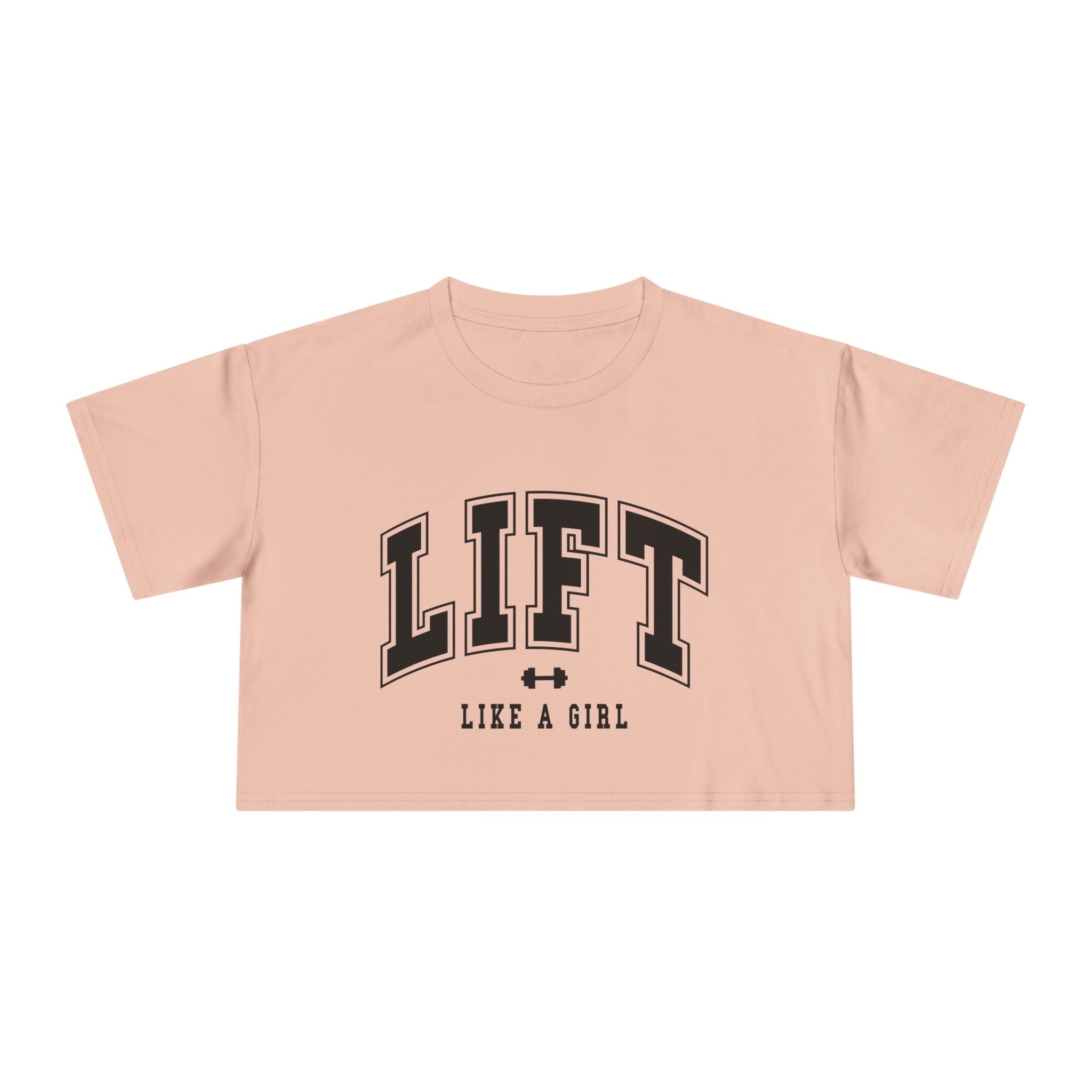 Lift Like A Girl - Women's Crop Tee - Pale Pink - Front Black Logo