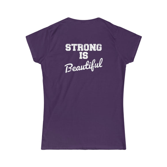 Strong Is Beautiful - Women's Softstyle Tee - White Distressed Logo + Back