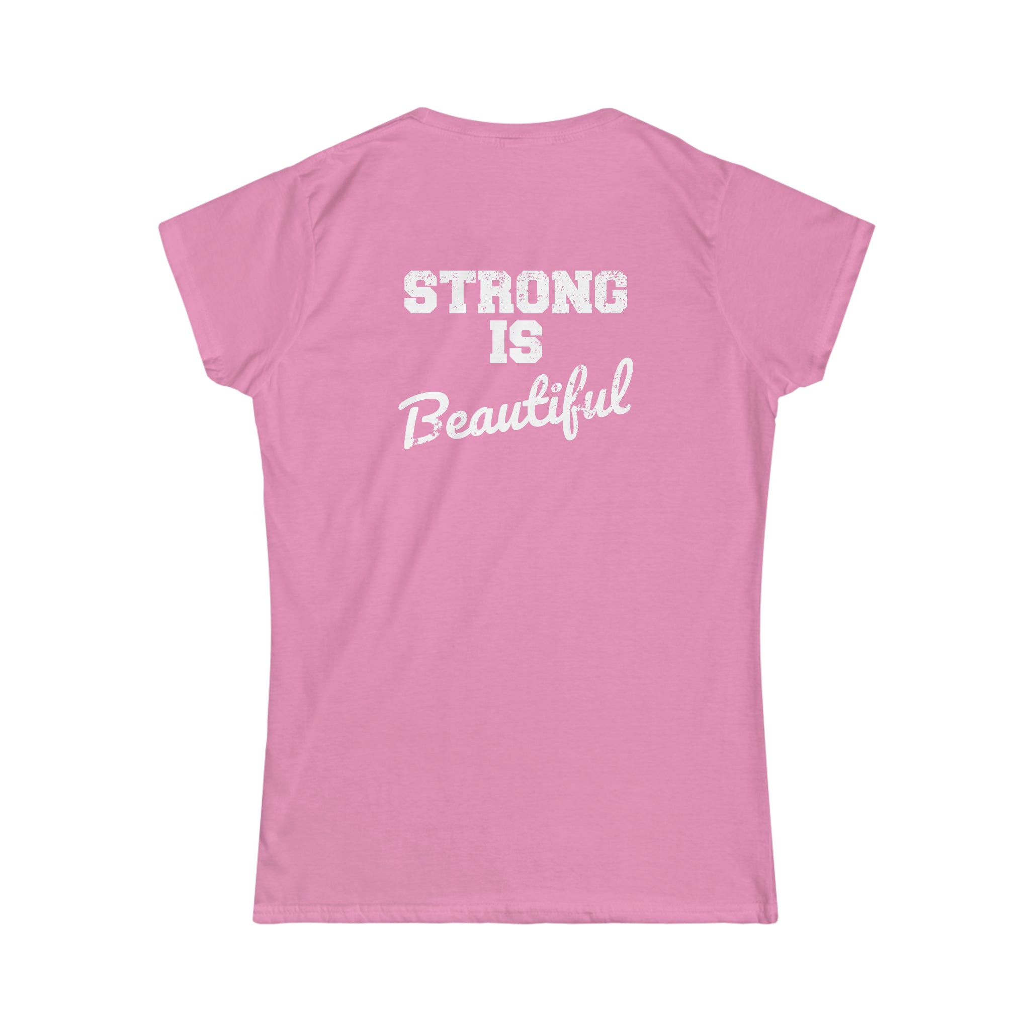 Strong Is Beautiful - Women's Softstyle Tee - White Distressed Logo + Back