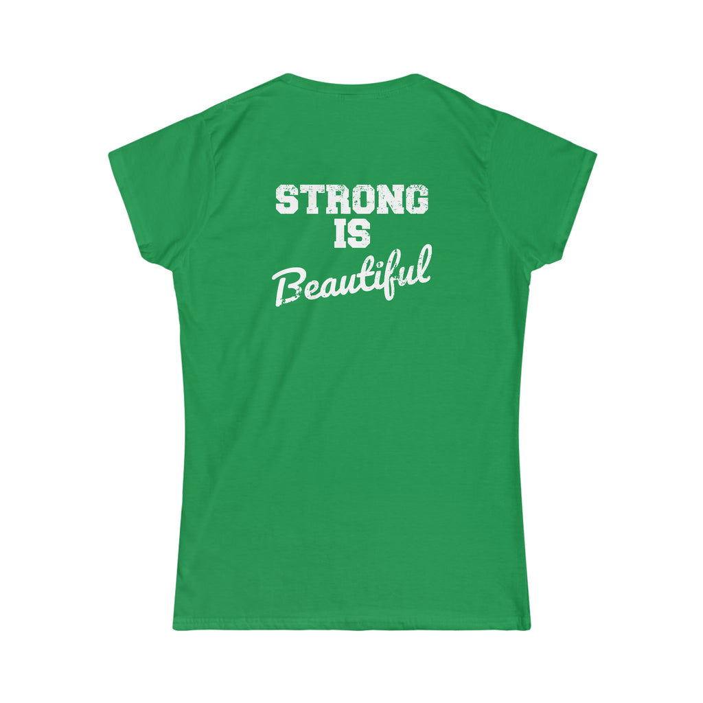 Strong Is Beautiful - Women's Softstyle Tee - White Distressed Logo + Back