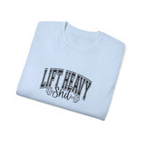 Lift Heavy Shit - Unisex Ultra Cotton Tee - Front Black Logo - Plain Back