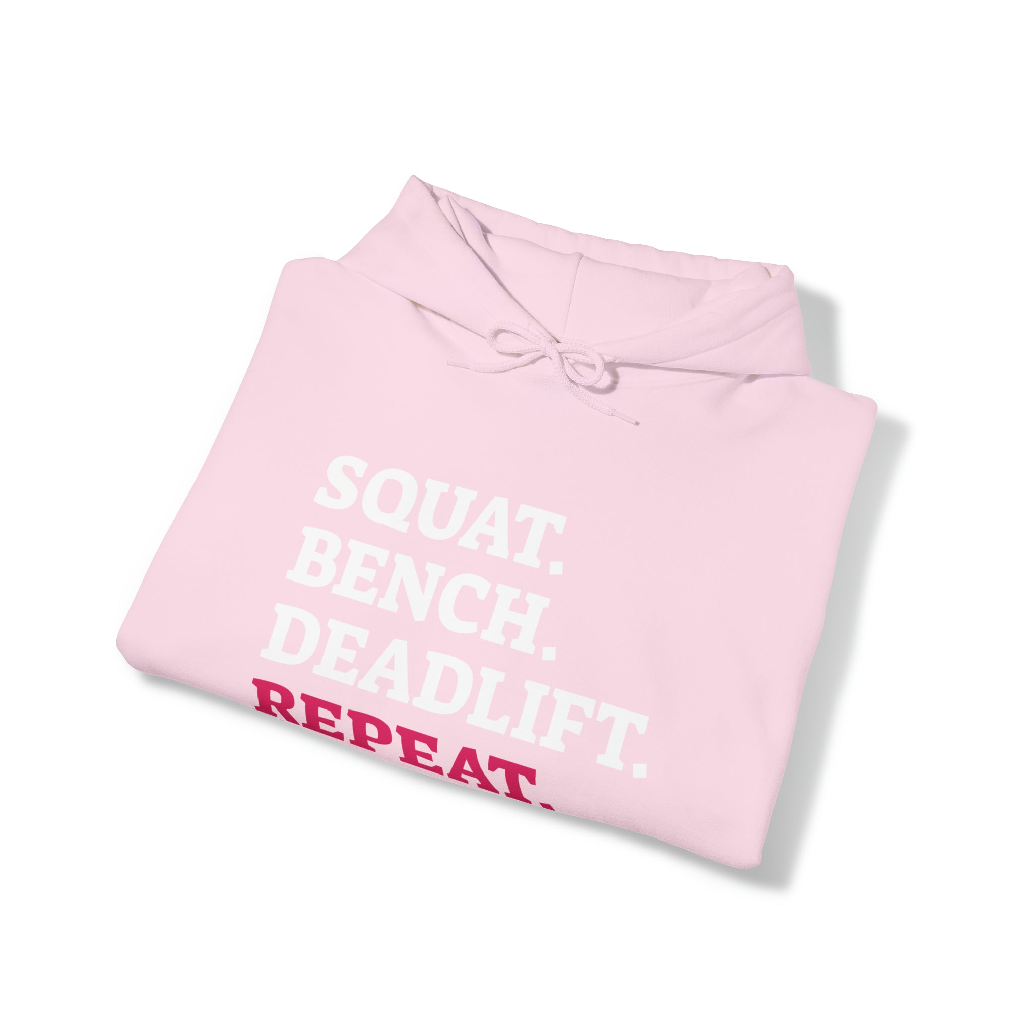 Squat Bench Deadlift Repeat - Unisex Heavy Blend Hooded Sweatshirt - Dark Logo - Pink - Plain Black