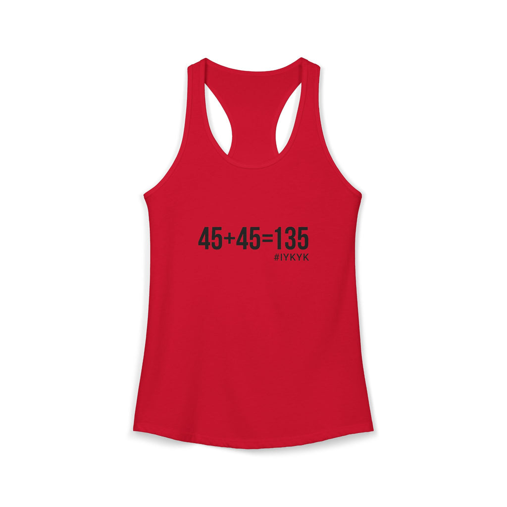 45 + 45 = 135 - Women's Ideal Racerback Tank - Black Print Front & Back