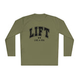 Lift Like A Girl - Unisex Lightweight Long Sleeve Tee - Black Logo Plain Back