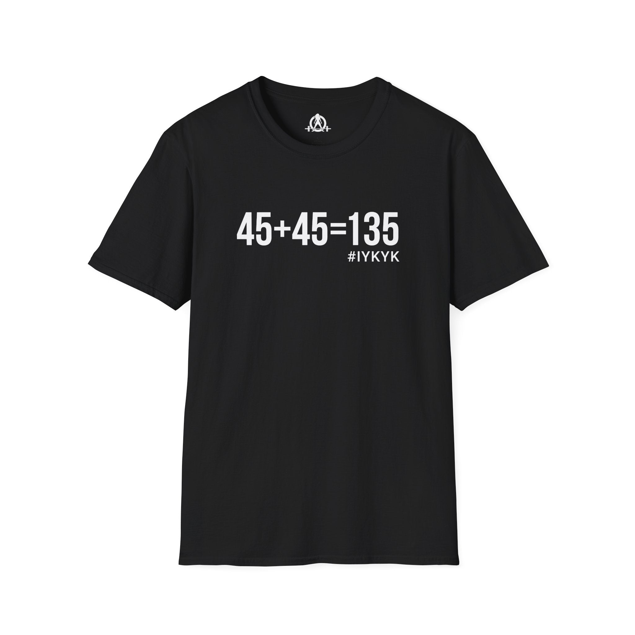45 + 45 = 135  - Unisex Softstyle T-Shirt - Print on Front Plain Back