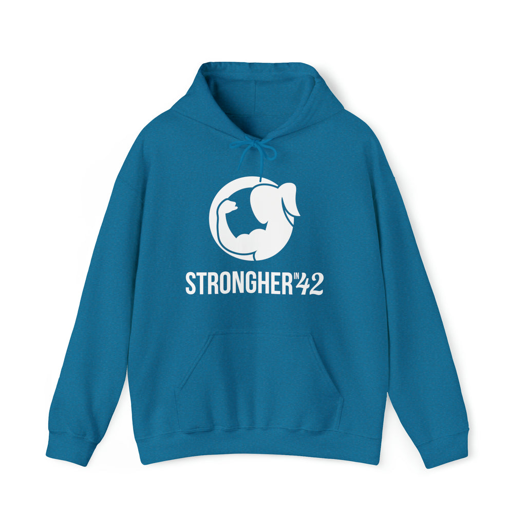 Strong Her in 42 - Classic Logo White - Unisex Heavy Blend Hooded Sweatshirt