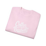 Coffee & Barbells - Unisex Ultra Cotton Tee - Front White Logo - Plain Back