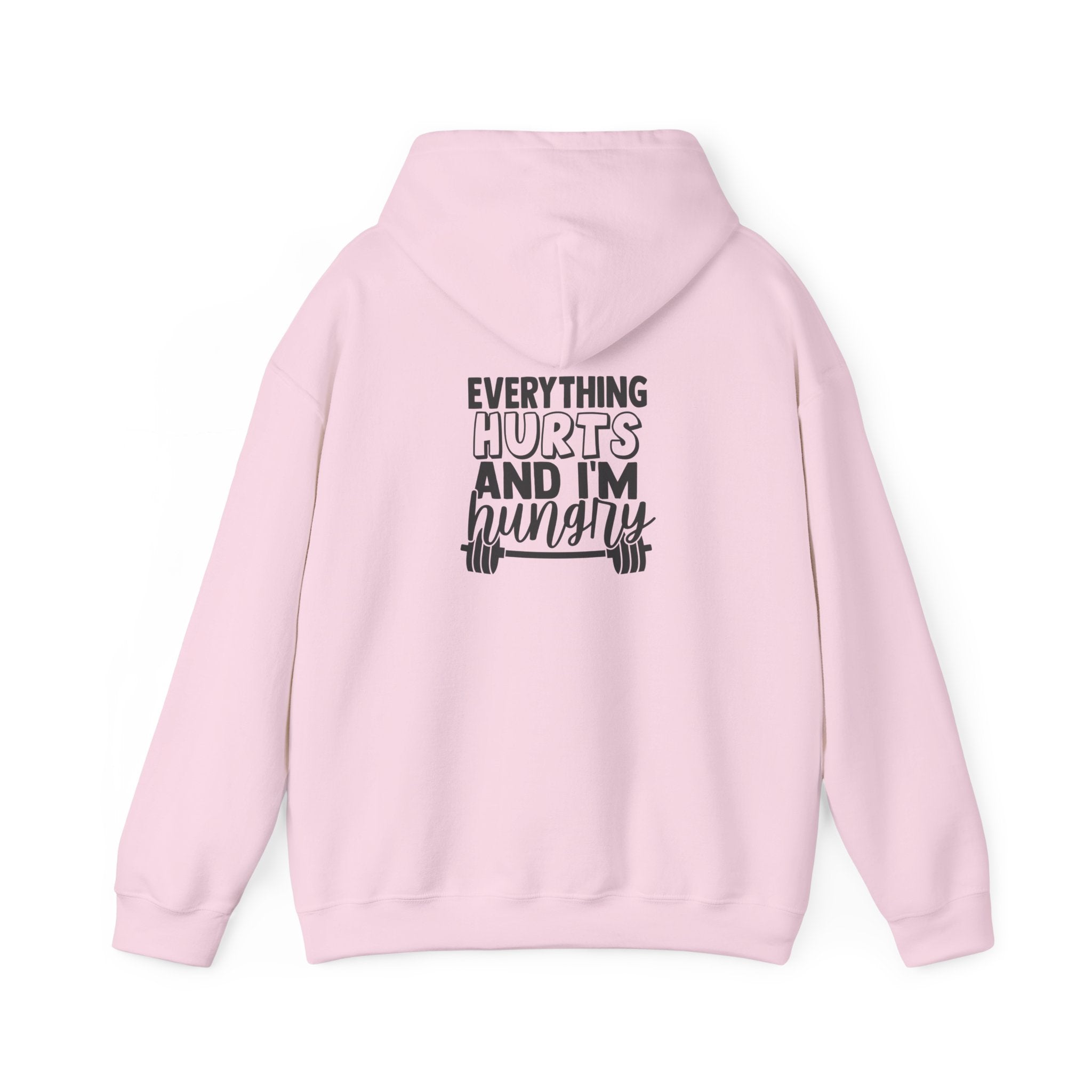 Everything Hurts & I'm Hungry  - Unisex Heavy Blend Hooded Sweatshirt  - Black Print Front and Back