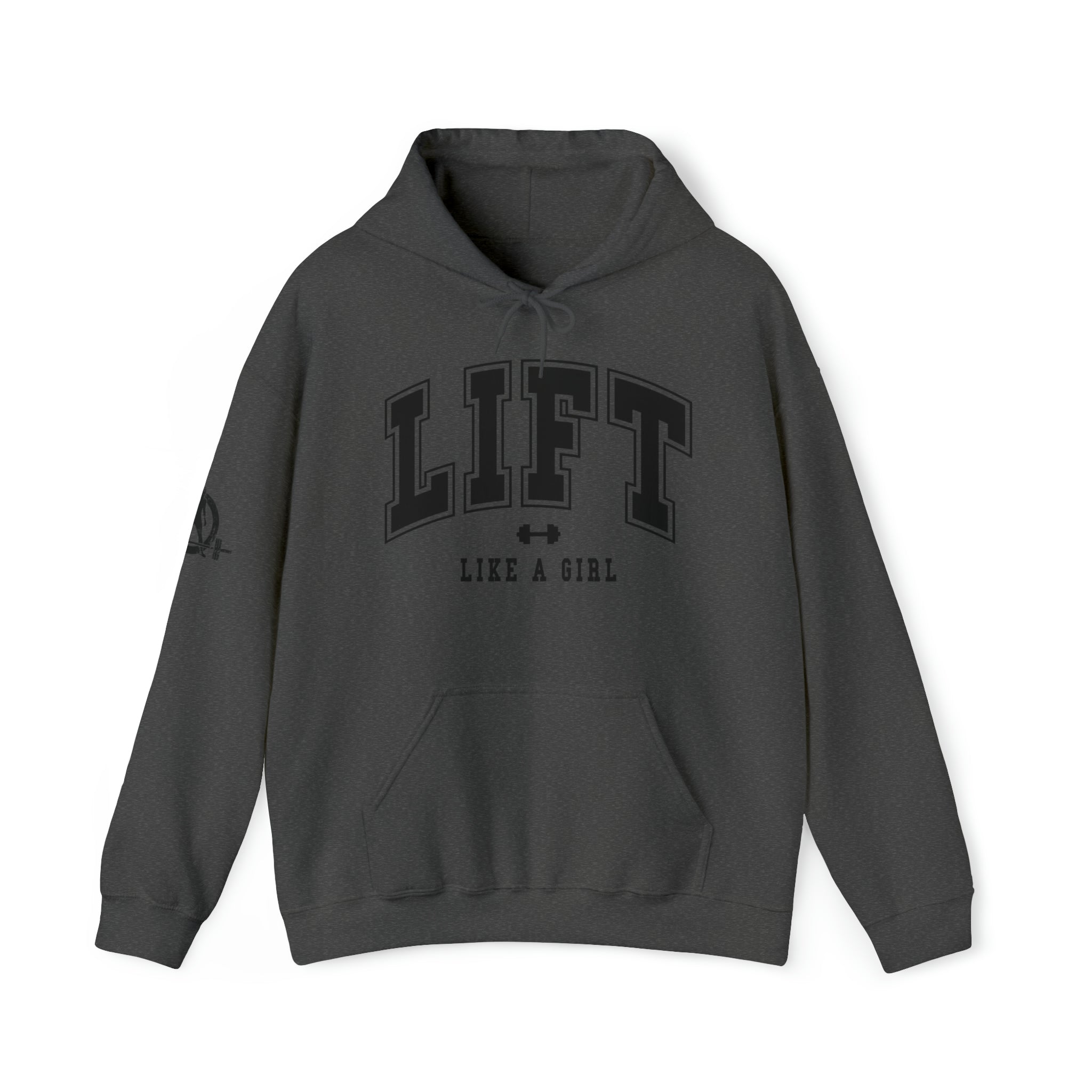 Lift Like.A Girl - Unisex Heavy Blend Hooded Sweatshirt - Black Logo on Front & Right Sleeve