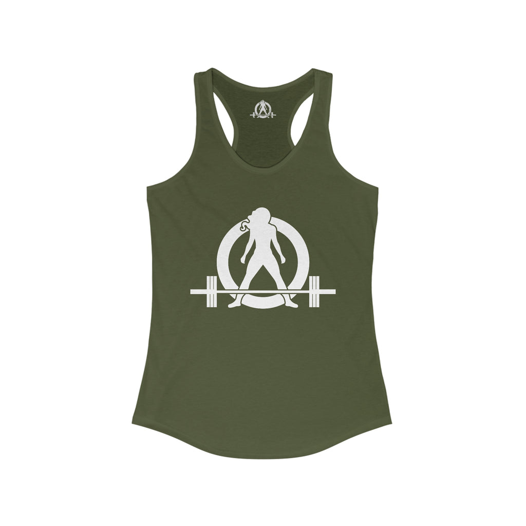 Lift Heavy - Run Fast - Racer Back Tank Top - Women's Ideal Racerback Tank (White Front & Back Logo)