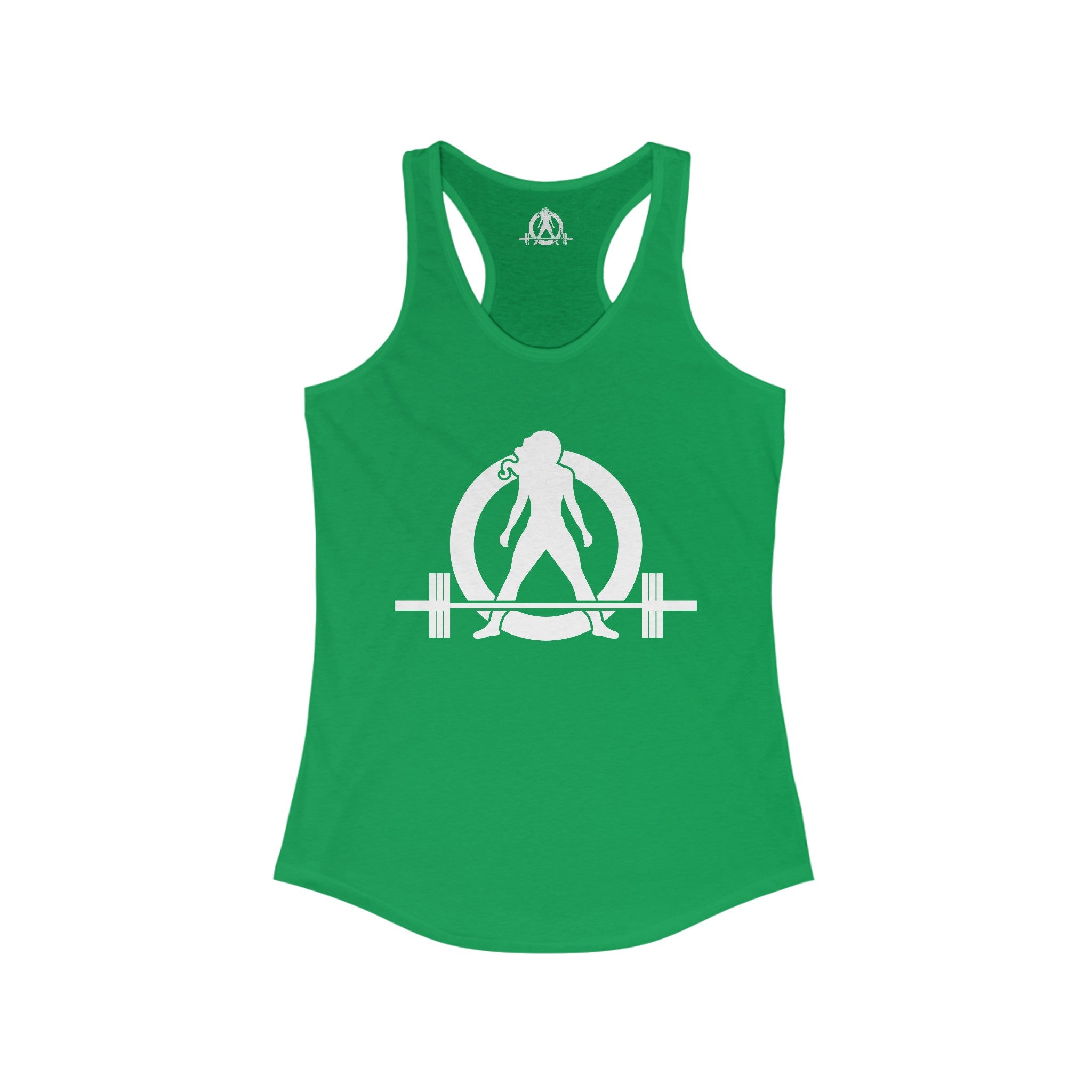 Lift Heavy - Run Fast - Racer Back Tank Top - Women's Ideal Racerback Tank (White Front & Back Logo)