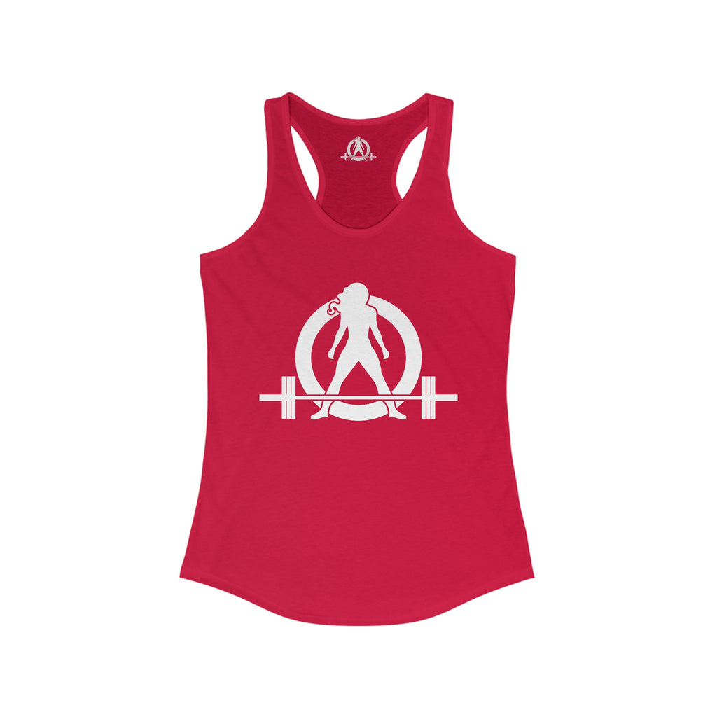 Lift Heavy - Run Fast - Racer Back Tank Top - Women's Ideal Racerback Tank (White Front & Back Logo)
