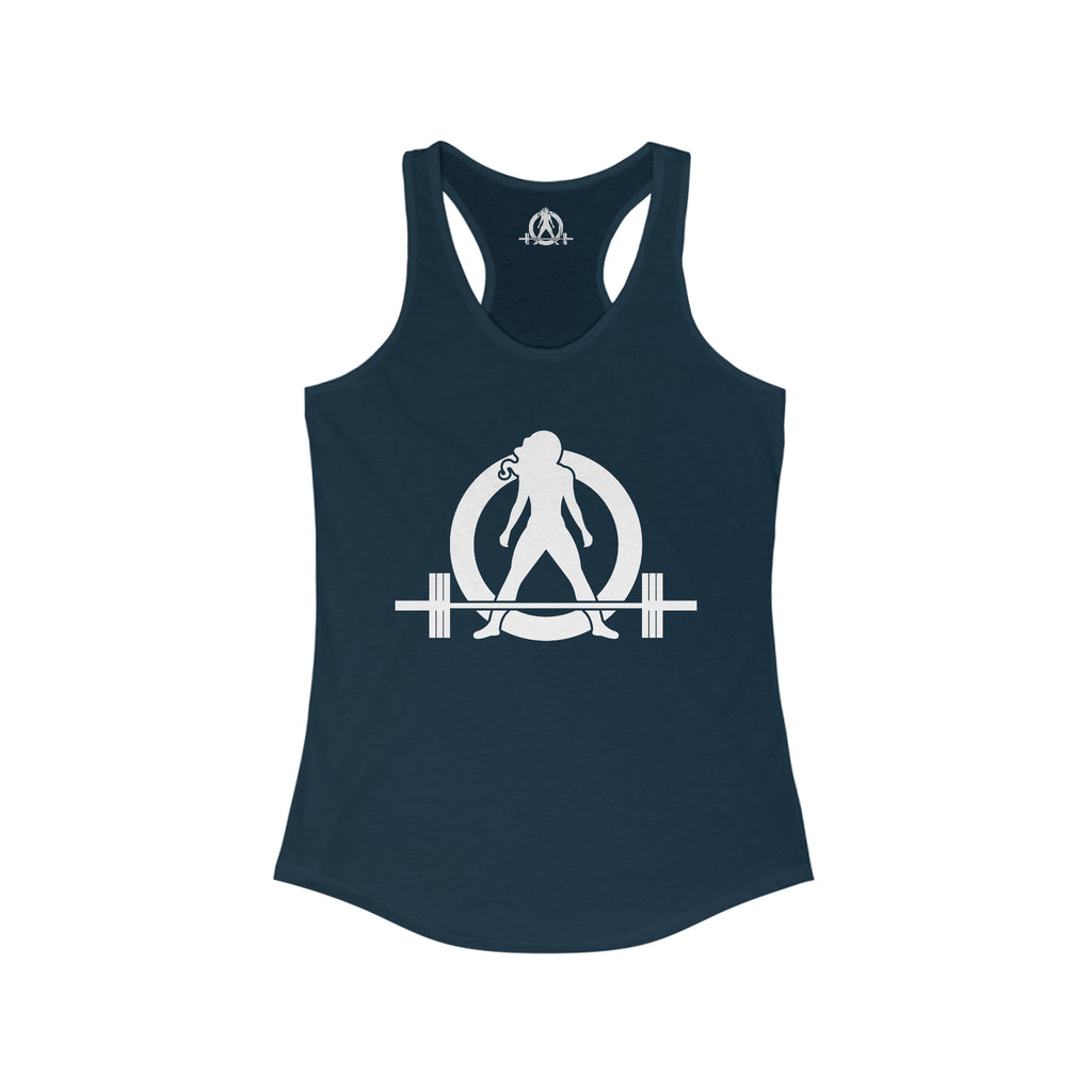 Lift Heavy - Run Fast - Racer Back Tank Top - Women's Ideal Racerback Tank (White Front & Back Logo)