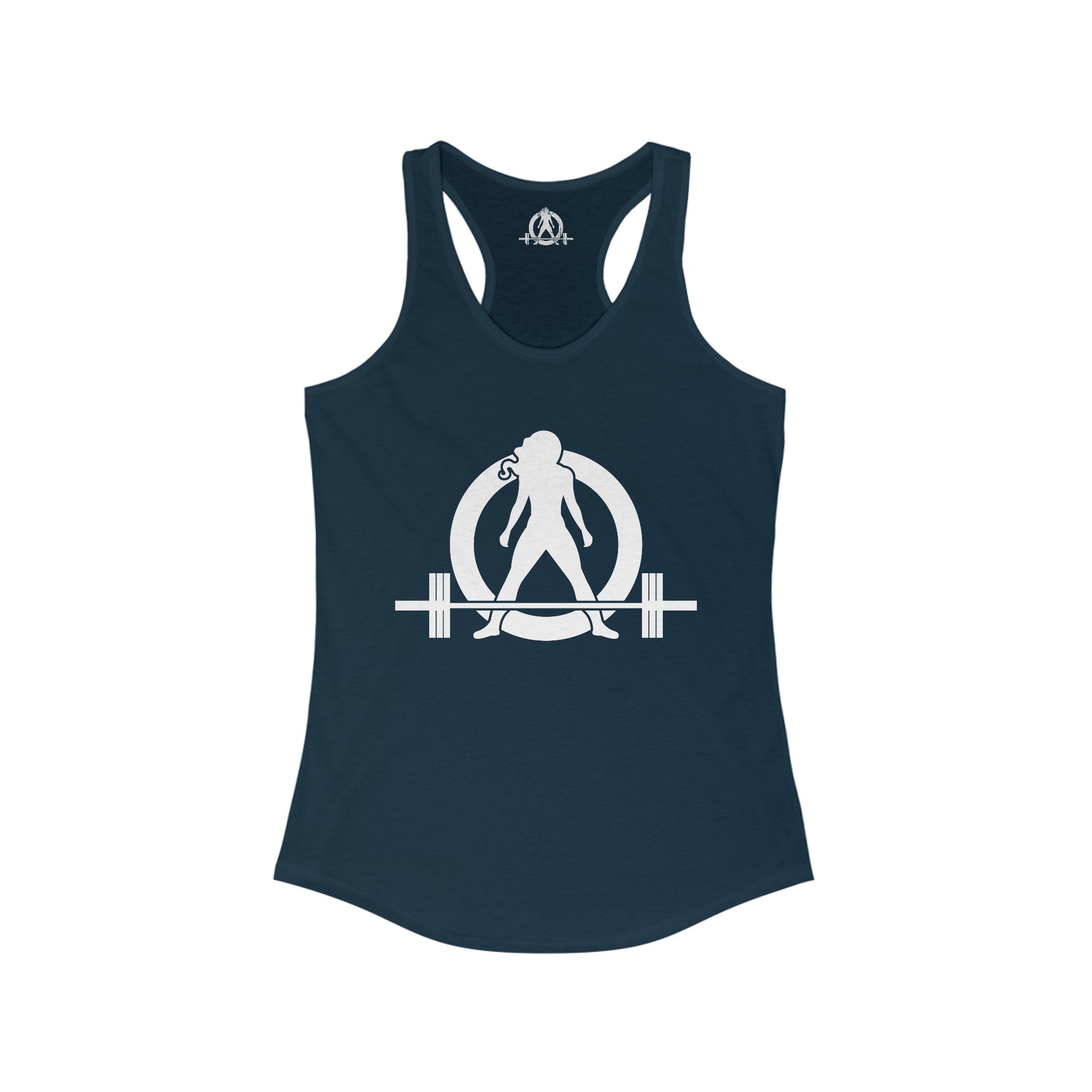 Lift Heavy - Run Fast - Racer Back Tank Top - Women's Ideal Racerback Tank (White Front & Back Logo)