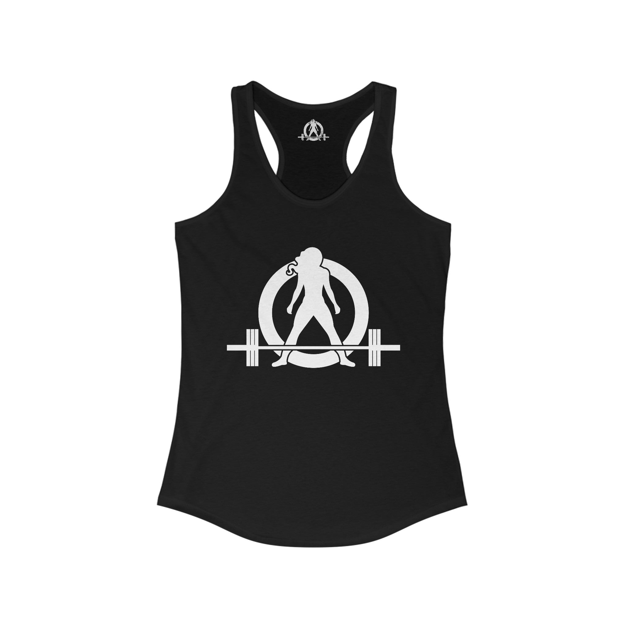 Lift Heavy - Run Fast - Racer Back Tank Top - Women's Ideal Racerback Tank (White Front & Back Logo)