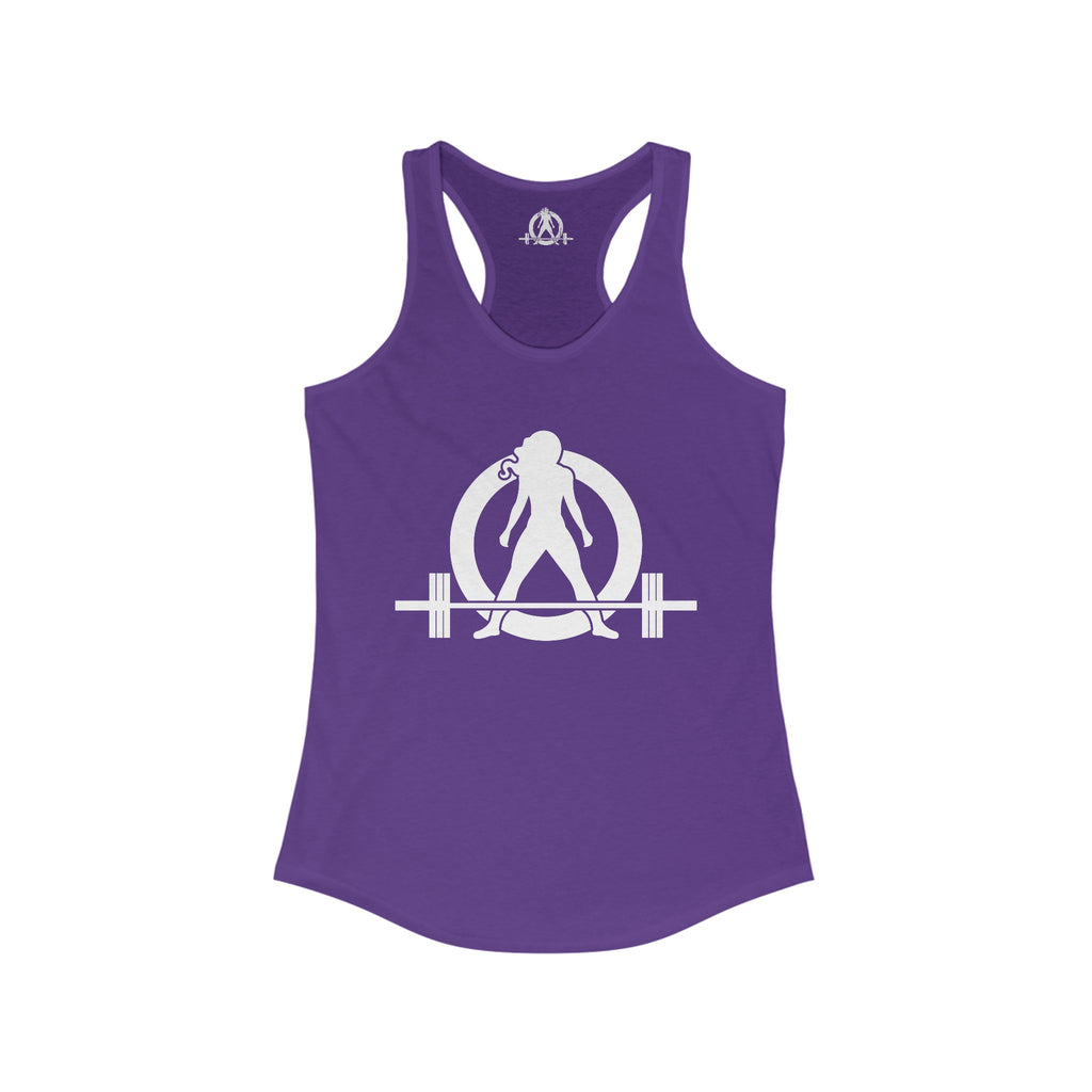 Lift Heavy - Run Fast - Racer Back Tank Top - Women's Ideal Racerback Tank (White Front & Back Logo)