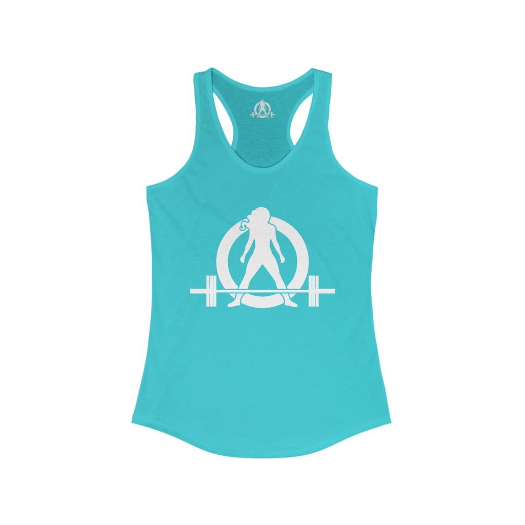 Lift Heavy - Run Fast - Racer Back Tank Top - Women's Ideal Racerback Tank (White Front & Back Logo)