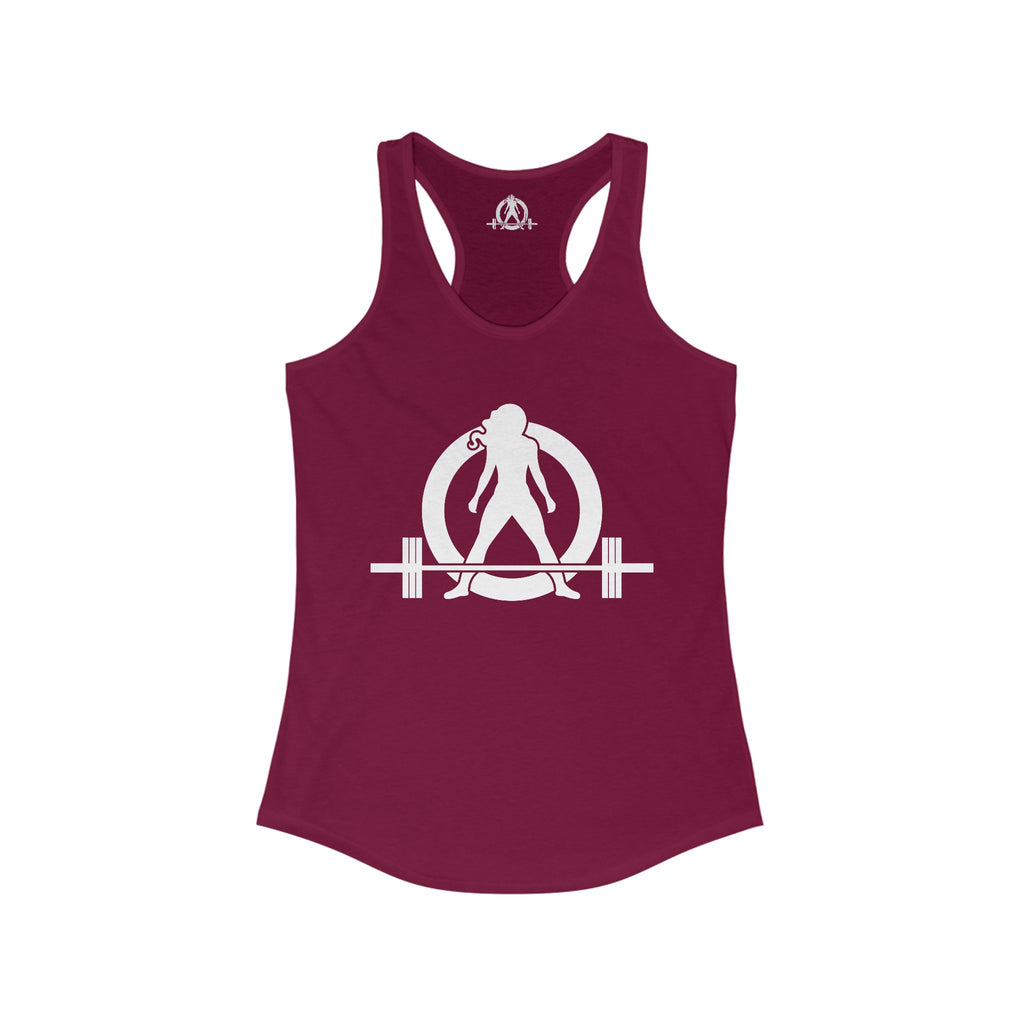 Lift Heavy - Run Fast - Racer Back Tank Top - Women's Ideal Racerback Tank (White Front & Back Logo)
